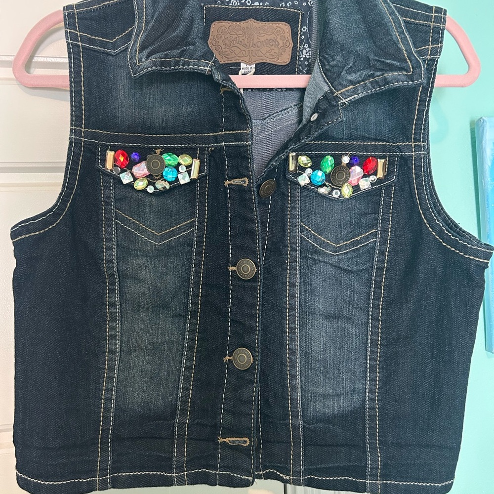 Kids Denim Vest with Colorful Embellishments